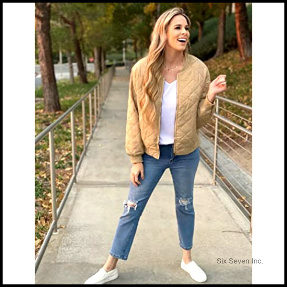 Lightweight Bomber Jacket Casual Zip Up Classic Retro Oversized Style with - Picture 4 of 7